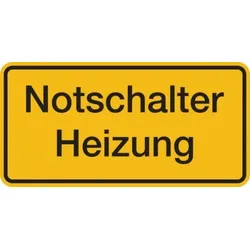 Hinweisschild, Notschalter Heizung - 200x100x0.45 mm Aluminium geprägt