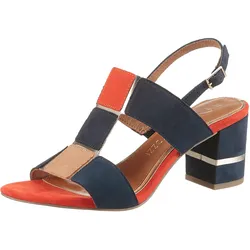 Sandalette MARCO TOZZI, Damen, Gr. 41, navy, orange, beige, Textil, Lederimitat, kontrastfarbene Details, Veloursleder, modisch, Schuhe, Blockabsatz, Sommerschuh, Sandale mit kontrastfarbenen Details