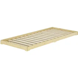 Erst-Holz Einzelbett Niedrigbett unbehandeltes Holz 90x200 Fichte Tanne V-60.47N-09Rollrost inkl.