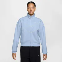 Trainingsjacke NIKE SPORTSWEAR "W NSW NK WR POLY KNIT JKT", Damen, Gr. XXL, hydrogen blau, sail, sail, Interlock, Obermaterial: 96% Polyester, 4% Elasthan, kontrastfarbene Details, unifarben, Basic normal, Bündchen, Jacken Trainingsjacke, sportlicher Stil, mit Stehkragen, wasserabweisend, windabweisend