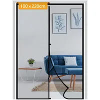 Yotache Fliegengitter Balkontür Magnet 100x220cm Insektenschutz Balkontür Ohne Bohren mit Stollen und Klettverschluss für Haus und Terrasse, Schwarz