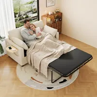 Ausziehbares 2‐sitzer‐schlafsofa Mit Schlaffunktion, Usb‐ladeanschluss, Klappbarem Seitentisch, Matratze, Zwei Bettlaken Und Zwei Kissen, Ideal Für Wohnzimmer Und Apartments, Beige.