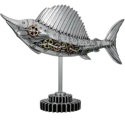 Tierfigur GILDE "Figur Schwertfisch Steampunk Sailfish silberfarben H. 36 cm", silber (silberfarben), B:50cm H:36cm T:14cm, Kunstharz, Dekofiguren