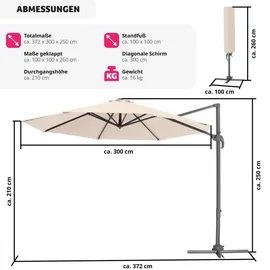 Tectake Ampelschirm Ø 300 cm beige inkl. Schutzhülle und Fußpedal