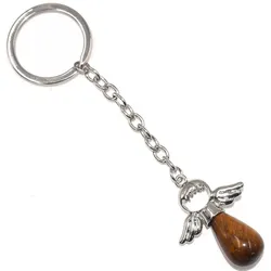Schlüssel-Anhänger FIRETTI "Schmuck Geschenk Engel, Schutzengel", Kinder, braun (edelstahlfarben, braun), Edelstahl, Basic, Schlüsselanhänger, mit Aventurin oder Tigerauge