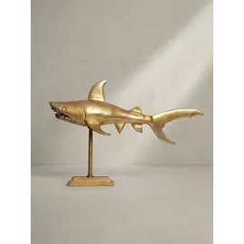 KADIMA DESIGN Dekofigur Hai Aluminium 70 cm mit Sockel, Design Metall in Gold 70x27x49 cm
