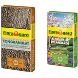 Floragard Blähton Tongranulat zur Drainage & Florahum Pflanzerde 70 L • Universalerde • für Blumenbeete, Stauden, Sträucher, Gehölze und andere Gartenpflanzen