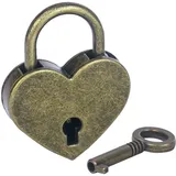 HMF Mini Deko Vorhängeschloss mit Schlüssel in Herzform | 5,9 x 5 x 0,8 cm | Bronze