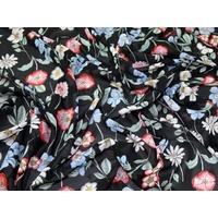 Floral Print Polyester Chiffon Kleid Stoff Multi auf Schwarz – Meterware