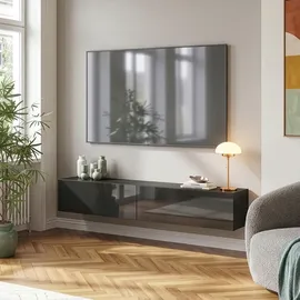 [en.casa] Evaton TV-Lowboard 180 x 32 x 30 cm Schwarz Hochglanz Spanplatte
