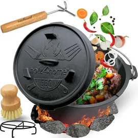 holz4home® Dutch Oven I eingebrannter Feuertopf aus Gusseisen 9 Liter