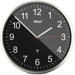 Mebus 19578, Wand, Mechanische Uhr, Rund, Schwarz, Metallisch, Metall, Modern