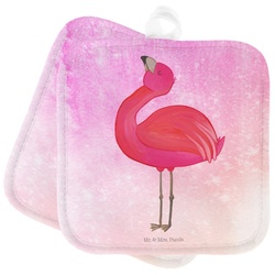 Mr. & Mrs. Panda Topflappen Flamingo stolz - Aquarell Pink - Geschenk, Topflappen, Topflappen lus, (1-tlg) lila