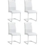 Flieks Freischwinger (Set, 4 St), 4er Set Esszimmerstuhl Polsterstühle Kunstleder und Leinen weiß