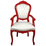 Casa Padrino Luxus Barock Esszimmer Stuhl mit Armlehnen Weiß / Rot - Handgefertigter Küchen Stuhl mit edlem Kunstleder - Barock Esszimmer Möbel