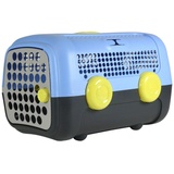 United Pets A.U.T.O. Design Transportbox für kleine Hunde und Katzen, Made in Italy, Hellblau/Grau, inklusive Hygieneteppich 51x37x33cm, Reisetransportbox