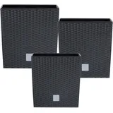 Botle Set 3x Pflanztöpfe Blumentopf Einsatz Rattan Trapez H 20+22+26 cm Anthrazit