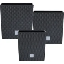 Botle Set 3x Pflanztöpfe Blumentopf Einsatz Rattan Trapez H 20+22+26 cm Anthrazit