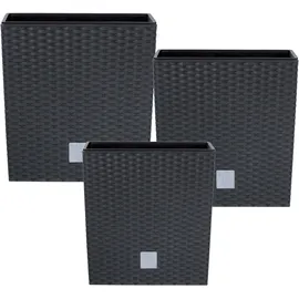 Botle Set 3x Pflanztöpfe Blumentopf Einsatz Rattan Trapez H 20+22+26 cm Anthrazit