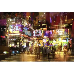 Leinwandbild QUEENCE "Broadway", bunt (farbe bild(er): bunt), B:120cm H:80cm T:2cm, Canvas, Holzrahmen, Bilder, Wanddeko, bunt, Leute, farbenfroh, Bild; Premium Leinwandstoff