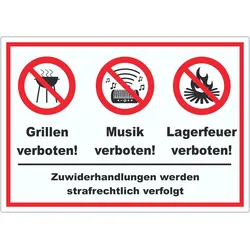 Aufkleber Grillen Musik Zelten verboten A4 (210x297mm)