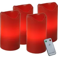 LED Kerzenset - Echtwachs - flackernde LED - Timer - Fernbedienung - 4er Set (rot)