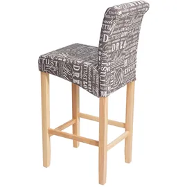 Mendler 2er-Set Barhocker HWC-C33, Barstuhl Tresenhocker, Holz ~ Schriftzug, grau, helle Beine, Stoff/Textil