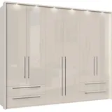 PLACES OF STYLE Drehtürenschrank PLACES OF STYLE "Piano, inklusive Rahmen und Beleuchtung, soft-close-Funktion", beige (beige hochglanz), B:277cm H:226cm T:60cm, Spanplatte, Schränke, Drehtürenschrank, UV lackiert, hochglänzend weiß oder beige, FSC-zertifiziert,