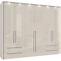 PLACES OF STYLE Drehtürenschrank PLACES OF STYLE "Piano, inklusive Rahmen und Beleuchtung, soft-close-Funktion", beige (beige hochglanz), B:277cm H:226cm T:60cm, Spanplatte, Schränke, Drehtürenschrank, UV lackiert, hochglänzend weiß oder beige, FSC-zertifiziert,