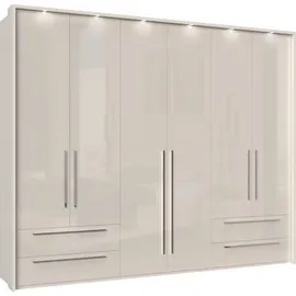 PLACES OF STYLE Drehtürenschrank PLACES OF STYLE "Piano, inklusive Rahmen und Beleuchtung, soft-close-Funktion", beige (beige hochglanz), B:277cm H:226cm T:60cm, Spanplatte, Schränke, Drehtürenschrank, UV lackiert, hochglänzend weiß oder beige, FSC-zertifiziert,