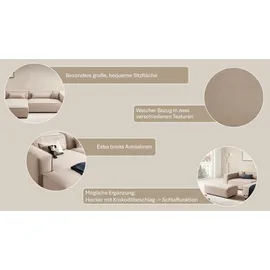 LeGer Home by Lena Gercke Ecksofa "PIARA XXL, L-Form, Schlaffunktion, Cord, Leinenoptik o. Strukturstoff", grau (hellgrau), B:288cm H:66cm T:198cm, 100% Polyester, LEGER HOME BY LENA GERCKE, Sofas, Ecksofa, Hocker stellbar zum Schlafsofa (Krokodilverbinder), tiefe Sitzfläche