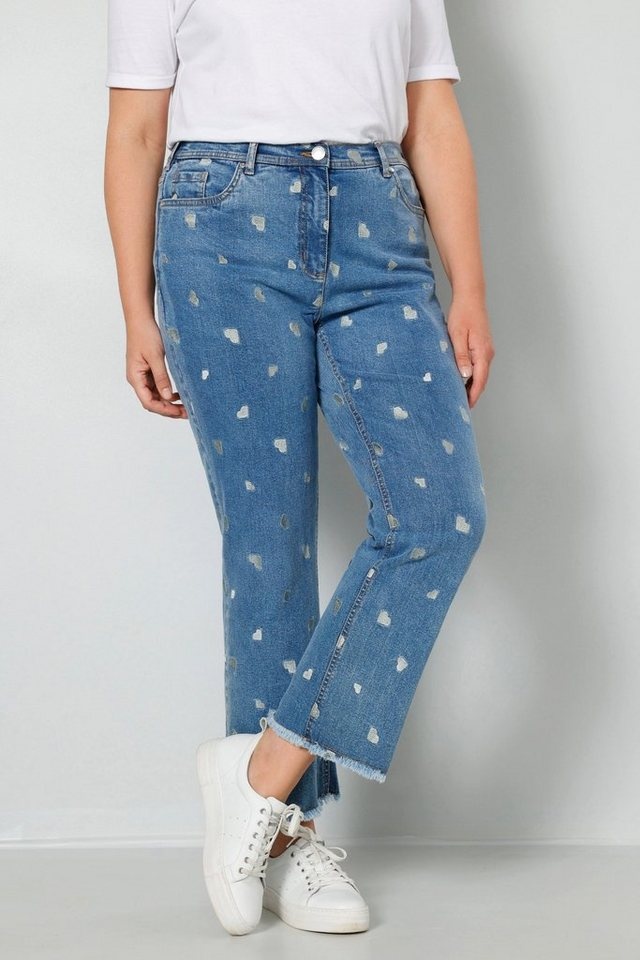 MIAMODA Regular-fit-Jeans 7/8-Jeans Slim Fit Herzen-Stickerei 5-Pocket blau 30