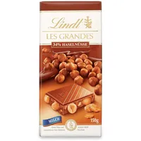 Lindt Schokolade Les Grandes Haselnuss Milch | 150 g Tafel | Ganze Nüsse und karamellisierte Nuss-Stückchen in feiner Milch Schokolade | Schokoladentafel | Schokoladengeschenk (Packung mit 10)