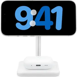 Twelve South HiRise 2 Deluxe 2-in-1 Charging Stand White Qi2-Ladehalterung zum kabellosen Aufladen, Verstellbarer Neigungswinkel, Aluminium-Ständer mi