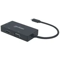Manhattan USB-C Dock/Hub, Ports (x3): DVI-I, HDMI and VGA Ports, Note: Only One