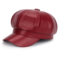 Mrichbez Baskenmütze Leder Zeitungsjunge Baskenmütze für Damen,Schirmmütze (1-St) Retro Achteckigen Design rot
