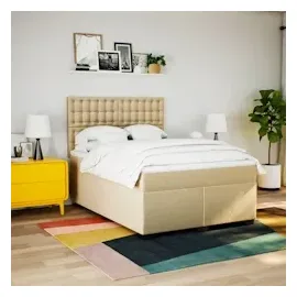 vidaXL Boxspringbett mit Matratze Creme 160x200 cm Stoff