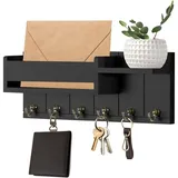 Schlüsselkasten Aus Holz, Wandmontierter Schlüsselhalter Mit 6 Haken, Modernes Design, Ideal Für Wohnzimmer, Küche, Büro, Flur Oder Schlafzimmer, Farbe: Schwarz.