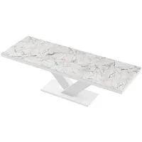 Design Esstisch Tisch HE-999 Marmoroptik Hochglanz - Weiß Hochglanz ausziehbar 160 bis 256 cm