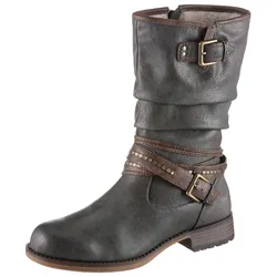 Winterstiefel MUSTANG SHOES Gr. 40, Normalschaft, grau (graphit, used) Damen Schuhe mit Zierschnallen am slouchy Schaft