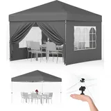 Pavillon 3x3m, Pop-Up Faltpavillon Wasserdicht, Gartenzelt UV Schutz 50+, Partyzelt wasserdicht stabil mit Tragetasche, Höhenverstellbar Faltbar Gartenzelt mit 4 Seitenwänden, für Garten, Party