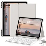 JKSML Tastatur Hülle für iPad (A16) 11 Zoll 2025 & iPad 10 Generation 10,9 Zoll 2022, Bluetooth QWERTZ Tastatur Hülle mit Pencil Halter, Soft TPU Rückseite Gehäuse, Auto Schlafen/Wecken, Grau