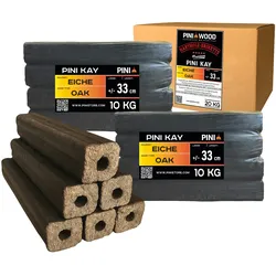 PINI Kay Eichenholzbriketts 33 cm lang viereckig mit Zugloch 20 kg Hartholzbriketts Brennholz Holzbriketts Eiche Kamin Ofen Feuerschale Grill