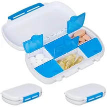 Relaxdays Tablettendose 3er Set, 6 Fächer