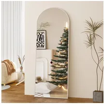 Boromal Ganzkörperspiegel Weiß 150x50cm Standspiegel groß Weiß mit Aluminiumrahmen(Flurspiegel Hochspiegel, Rundbogen), Hängend, Wand gelehnt