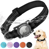AgoumLux Airtag Hundehalsband mit Airtag Hülle Wasserdicht, GPS Tracker für Hunde Kompatibel mit Apple Air Tag Halsband für Kleine, Mittlere und Große Hunde, Schwarz, M