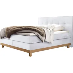 Boxspringbett HASENA "Bella", braun (weiß, eiche bianco), B:148cm L:210cm, Komplettbetten, Boxspringbett, mit Punktsteppung im Kopfteil, Sockel in Eiche, Federkernmatratze