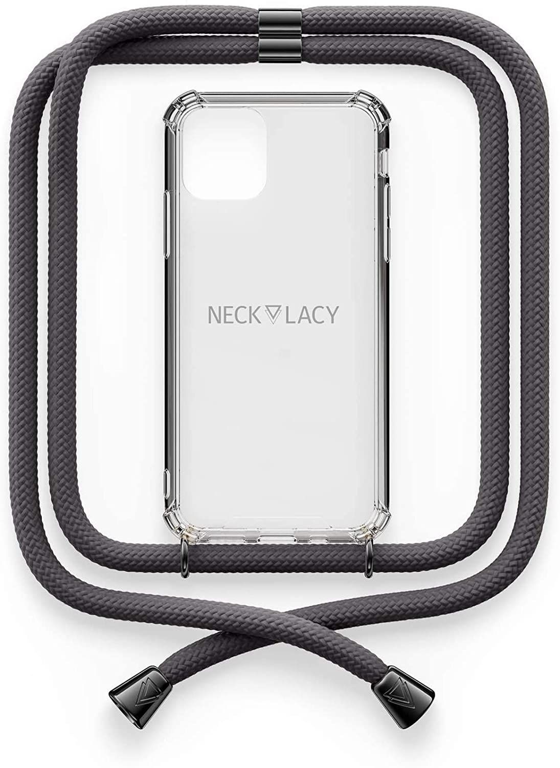 NECKLACY Handykette Handyhülle zum umhängen - für iPhone X/XS - Case / Handyhülle mit Band zum umhängen - Trageband Hals mit Kordel - Smartphone Necklace, Stormy Gray Gunmetal