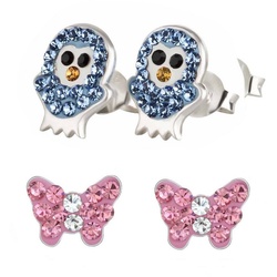 schmuck23 Ohrstecker-Set Mädchen Kinder Ohrringe Eule Schmetterling 925 Silber bunt