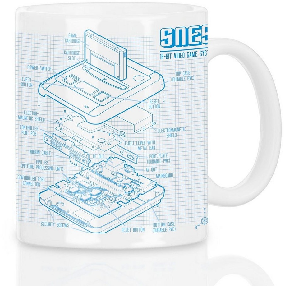 style3 Tasse, Keramik, SNES Gamepad Kaffeebecher Tasse 16Bit videospiel super nintendo blaupause mario zelda controller retro gamer bunt|weiß